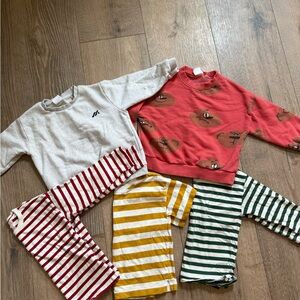 Zara Kids Multi-Striped & Printed Tops Set - Red, Cream, Yellow, Green